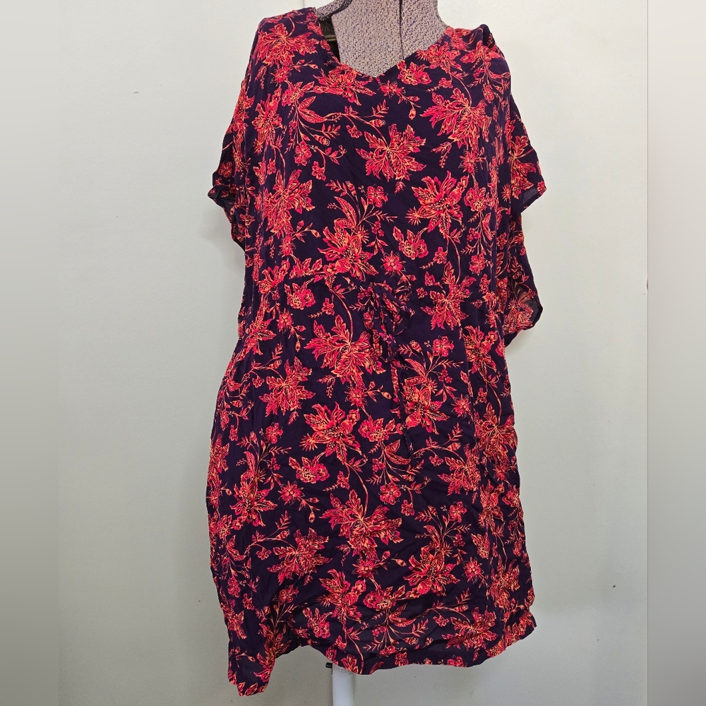 Lands End Purple Floral Lightweight Dress With Drawstring Size XS-S